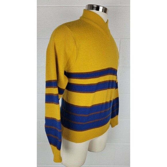 Vintage 60s Jantzen NLF Expandables V-Neck Sweater Gold Blue Brown‎ Rams? M - Picture 3 of 8